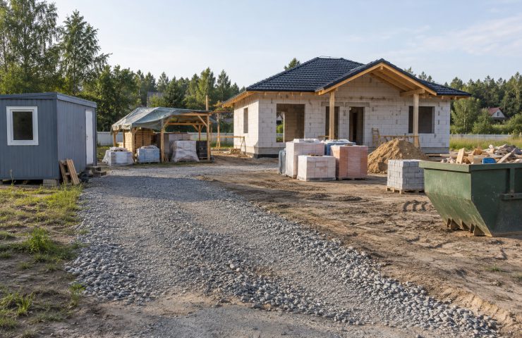 Организованная стройплощадка с подъездом и местами хранения